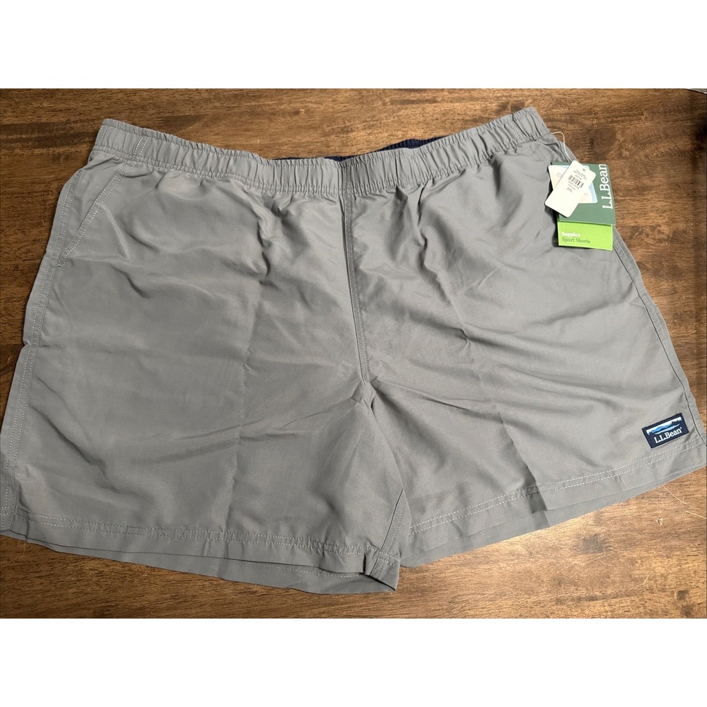 LL Bean Swim Trunks Men XXL Gray Supplex Classic Sport Mesh Lined 8" Inseam NEW